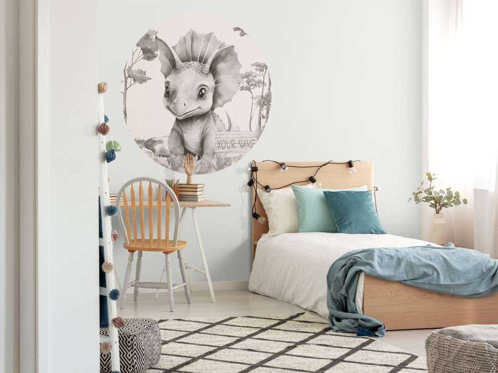 Baby triceratops nella giungla beige