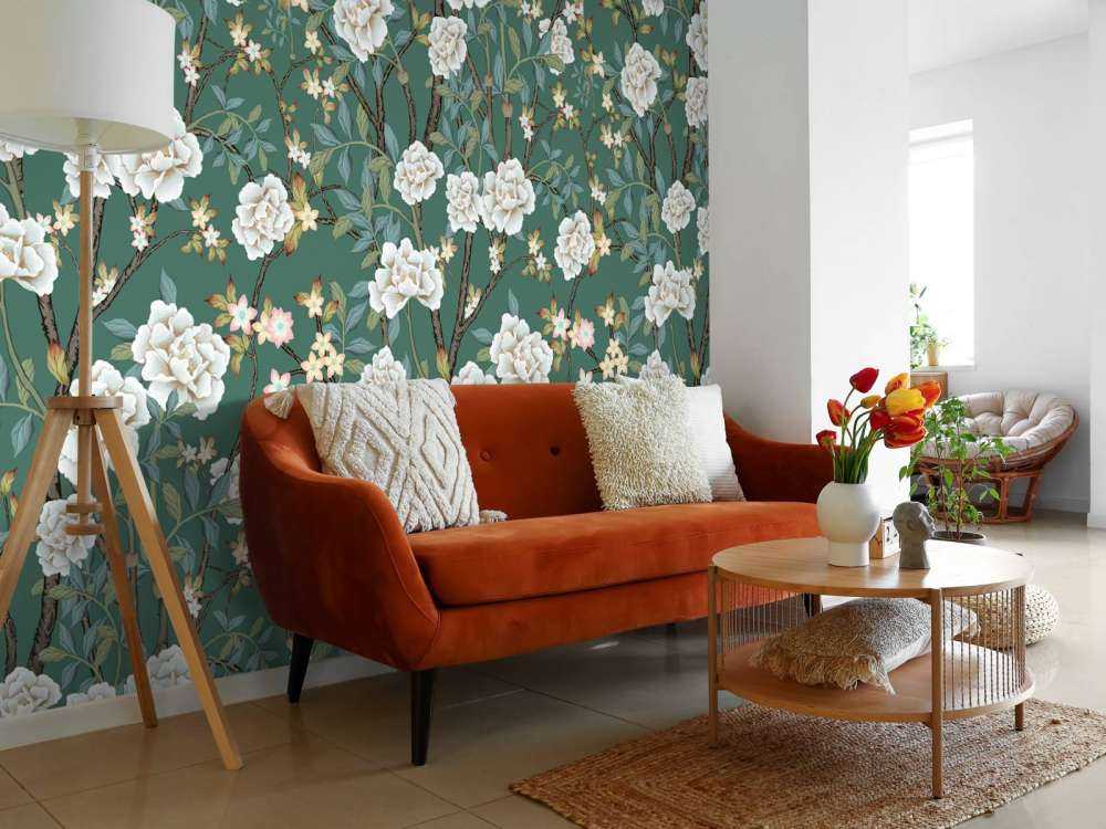 Peonie su sfondo verde