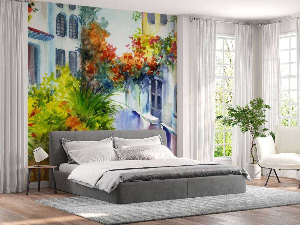 Fiori ed edifici ad acquerello