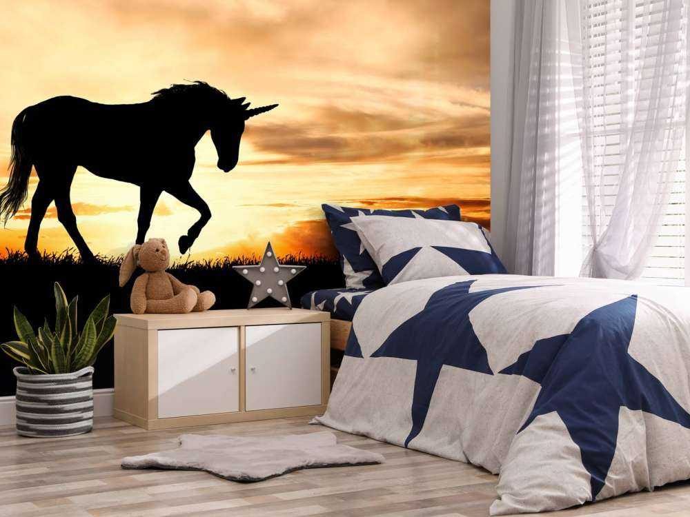 Sagoma di unicorno al tramonto