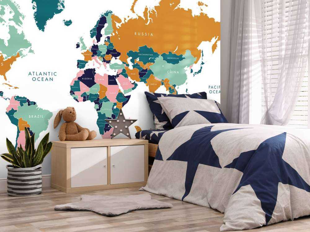 Mappa del mondo con animali dell'oceano