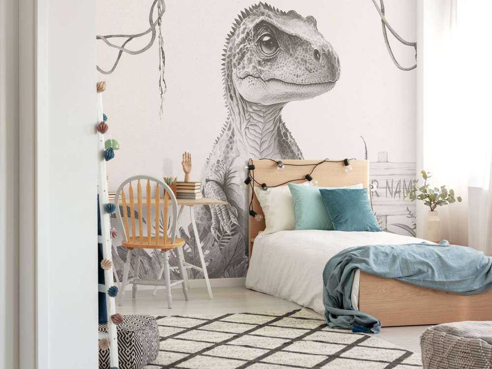 Baby t-rex nella giungla beige