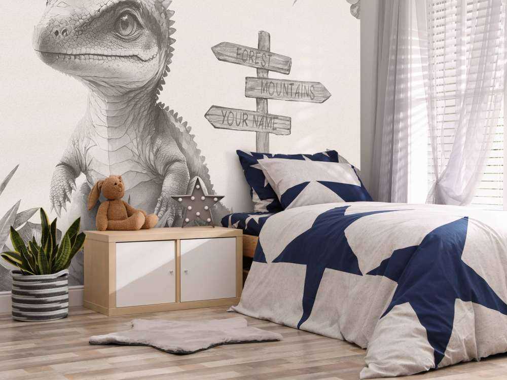 Baby spinosaurus nella giungla beige