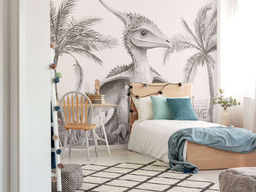 Baby pteranodon nella giungla beige