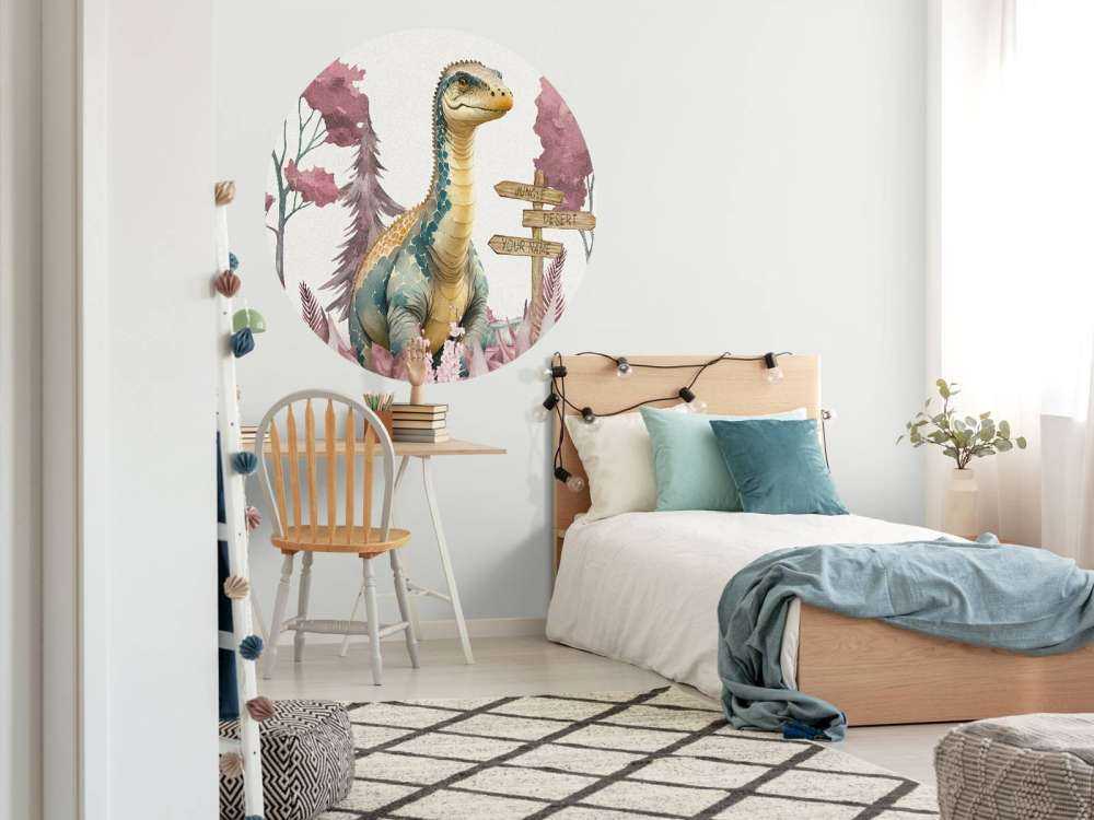 Baby brachiosaurus nella giungla rosa