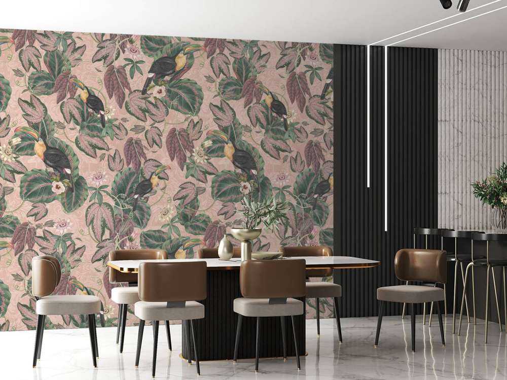 Uccelli e tucani della giungla tropicale - rosa