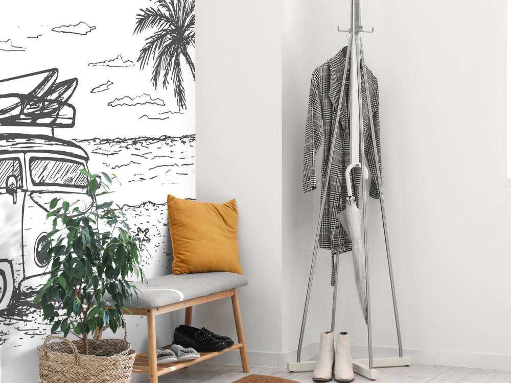 Spiaggia disegnata in bianco e nero