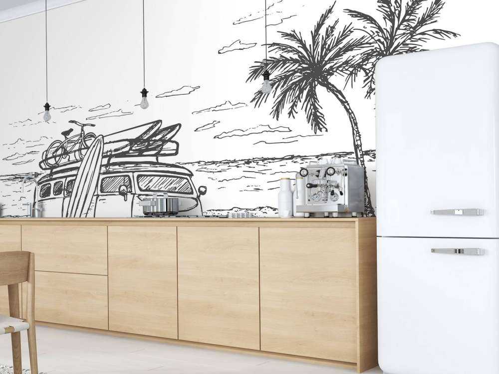 Spiaggia disegnata in bianco e nero