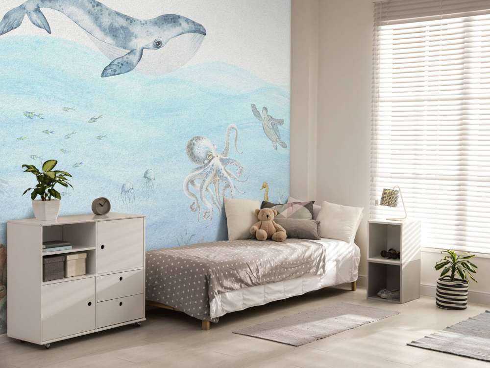 Mondo sottomarino con una balena