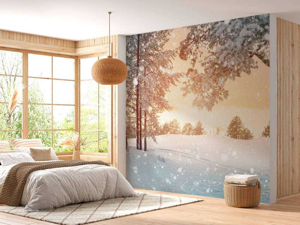 Alberi di pino con neve