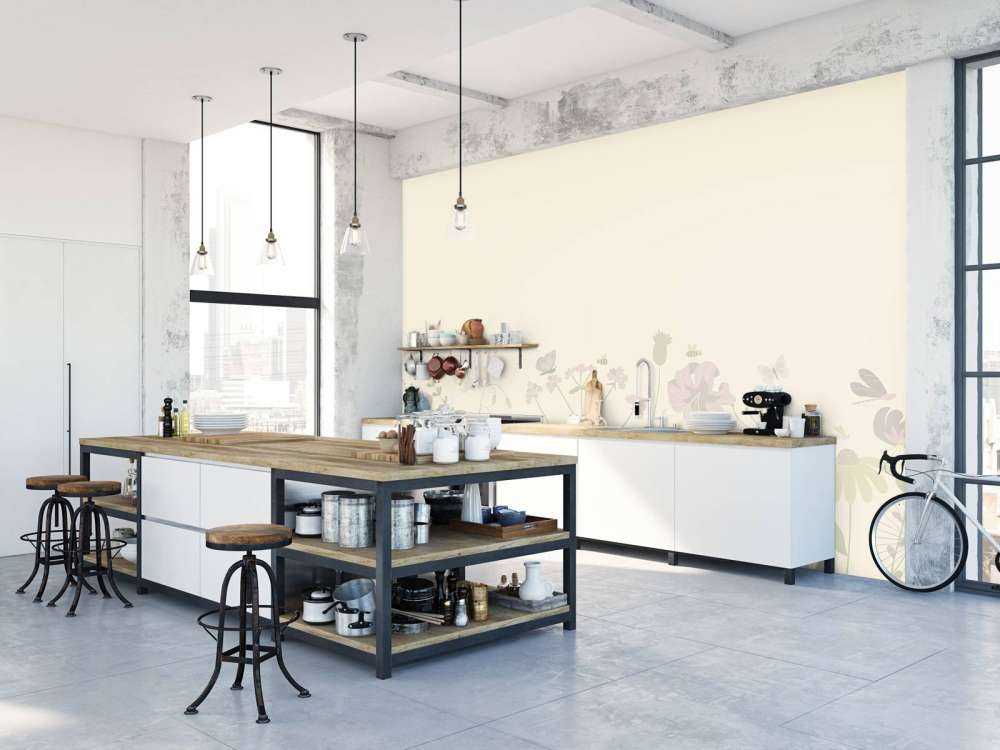 Campo di fiori con farfalle beige e rosa antico