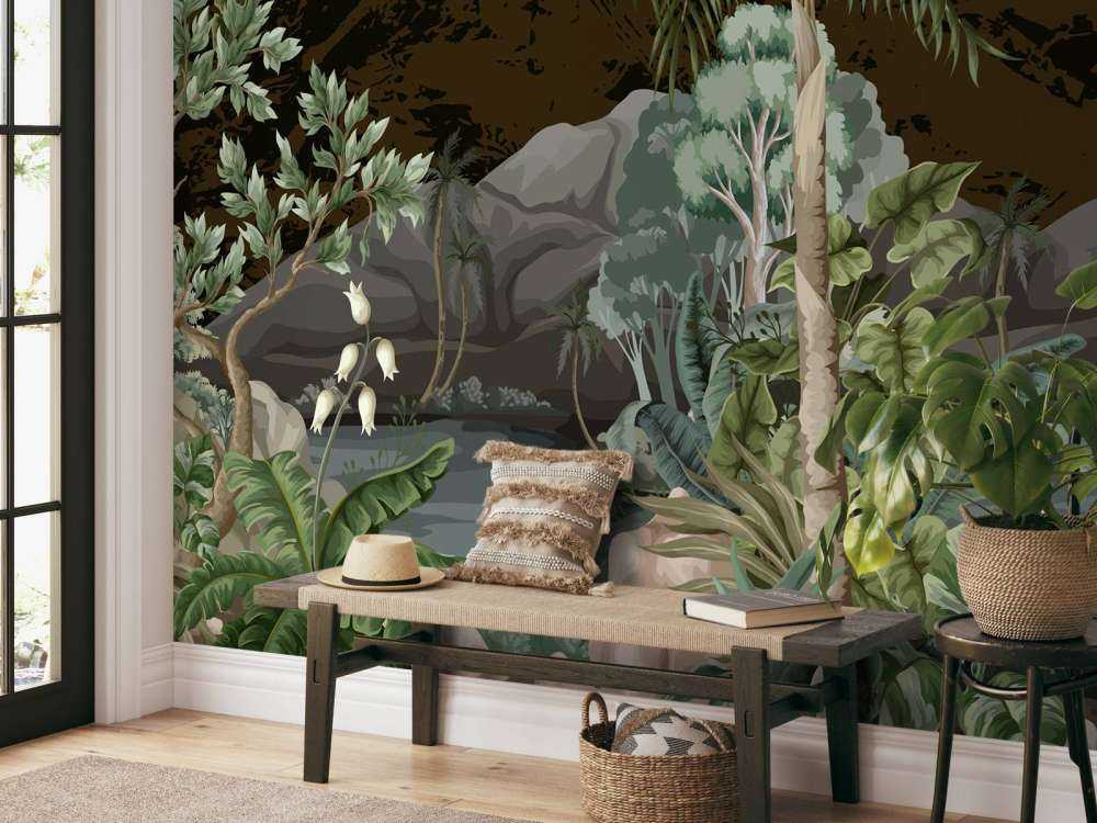 Paesaggio della giungla con fiume