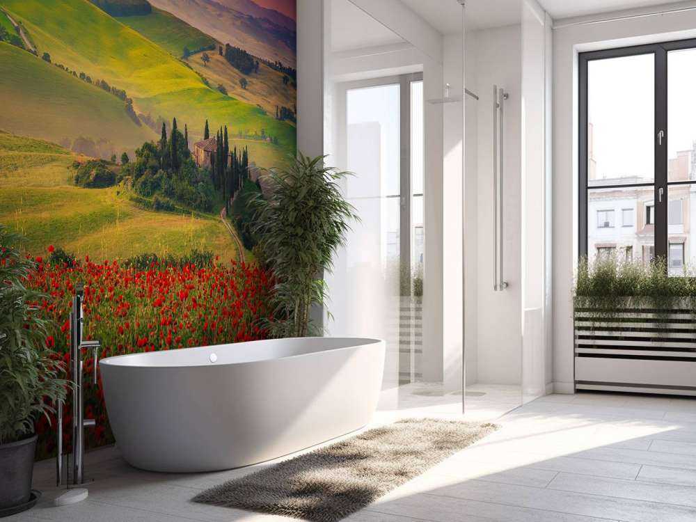 Papaveri rossi con paesaggio italiano