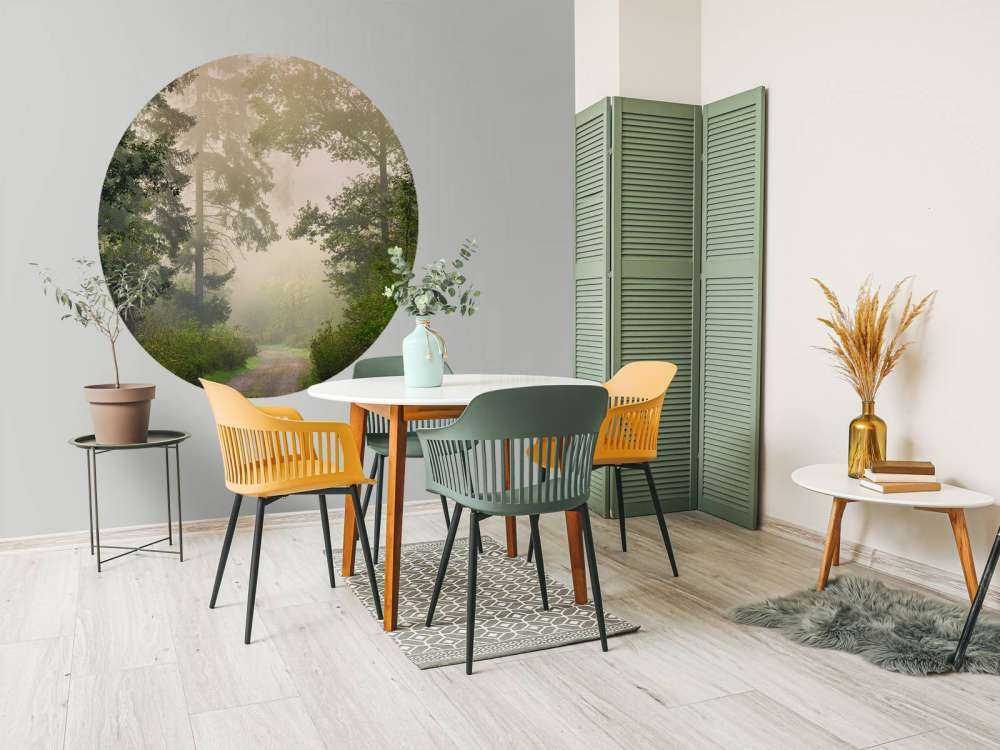 Strada attraverso la foresta nebbiosa