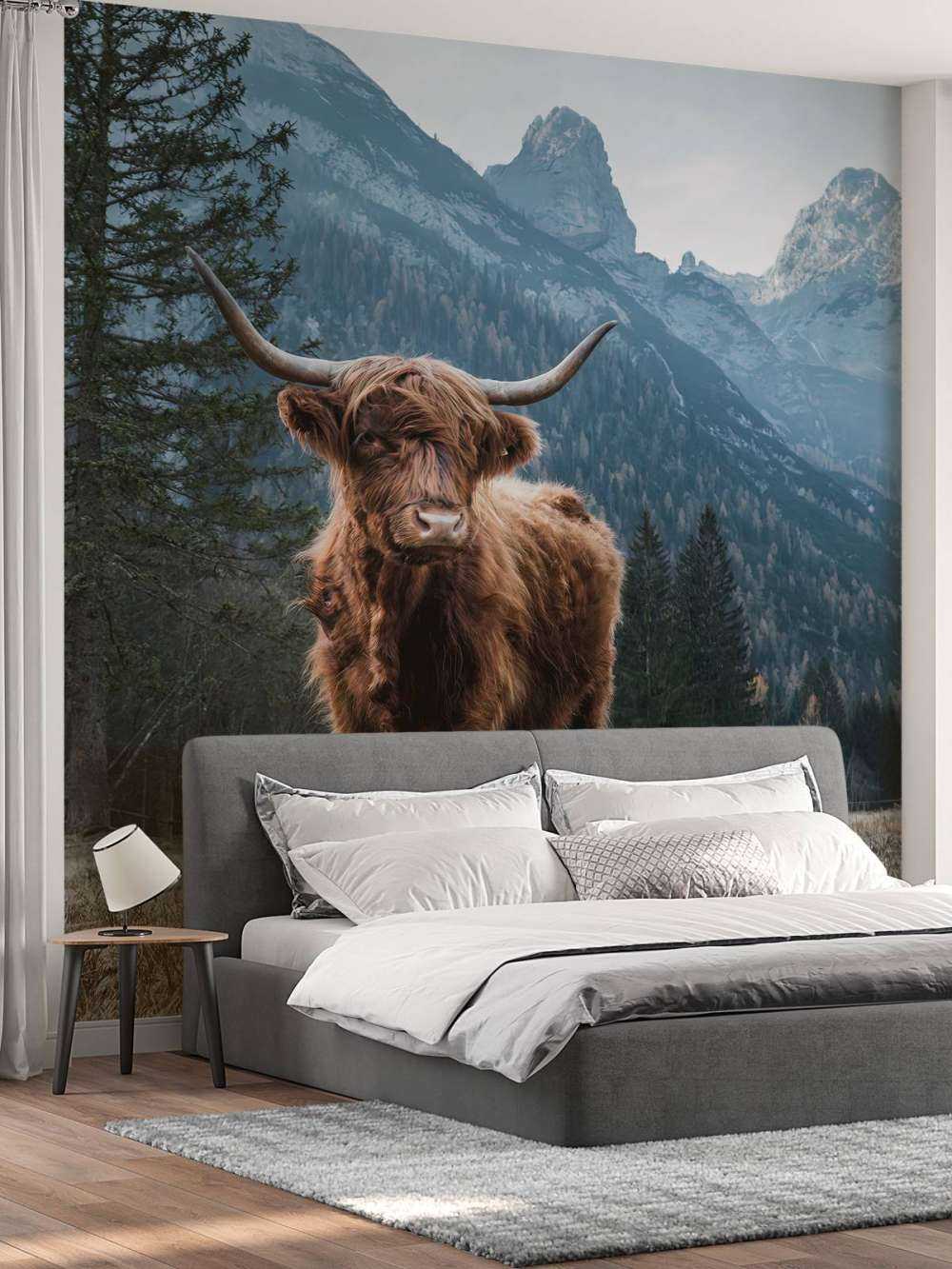 Highlander scozzese tra gli alberi