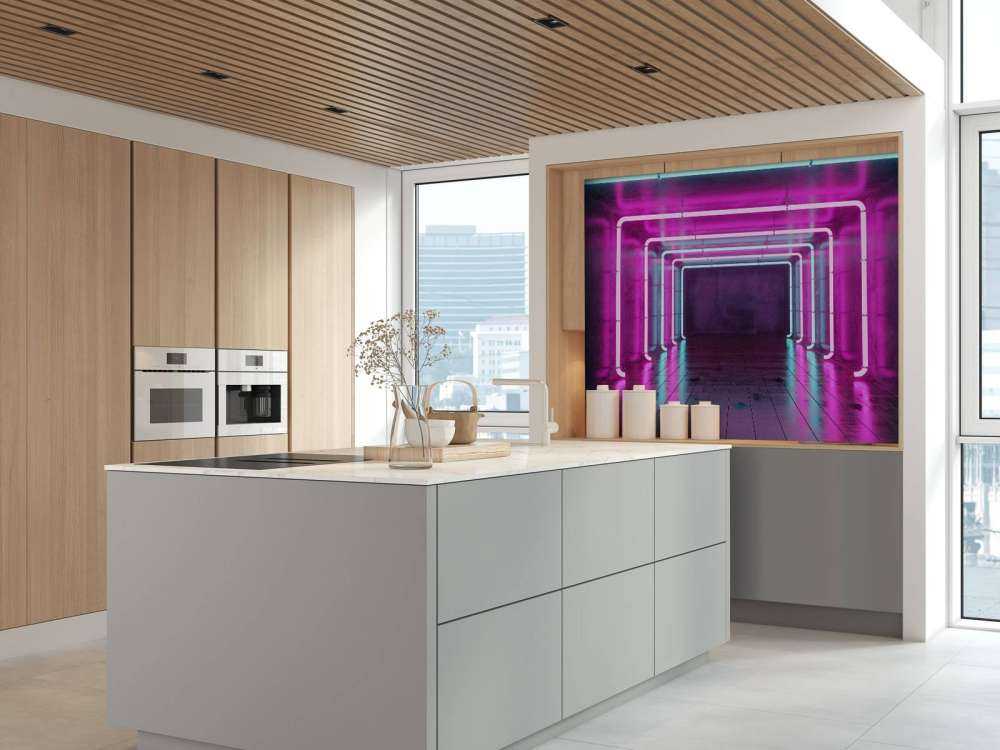 Stanza di cemento con luci al neon