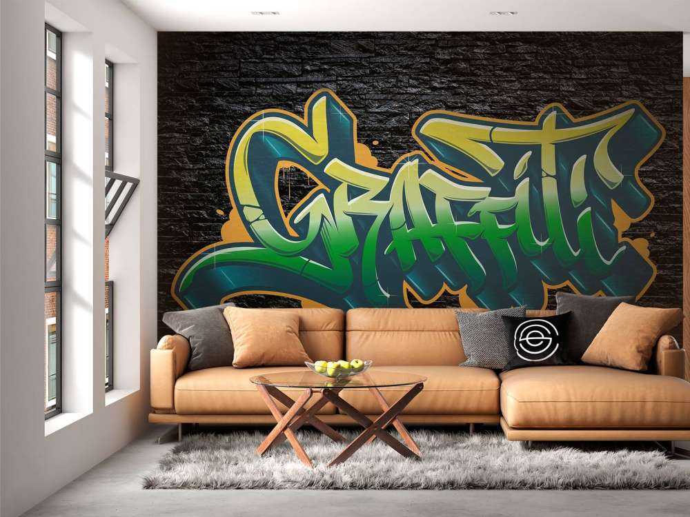 Graffiti su un muro di mattoni neri