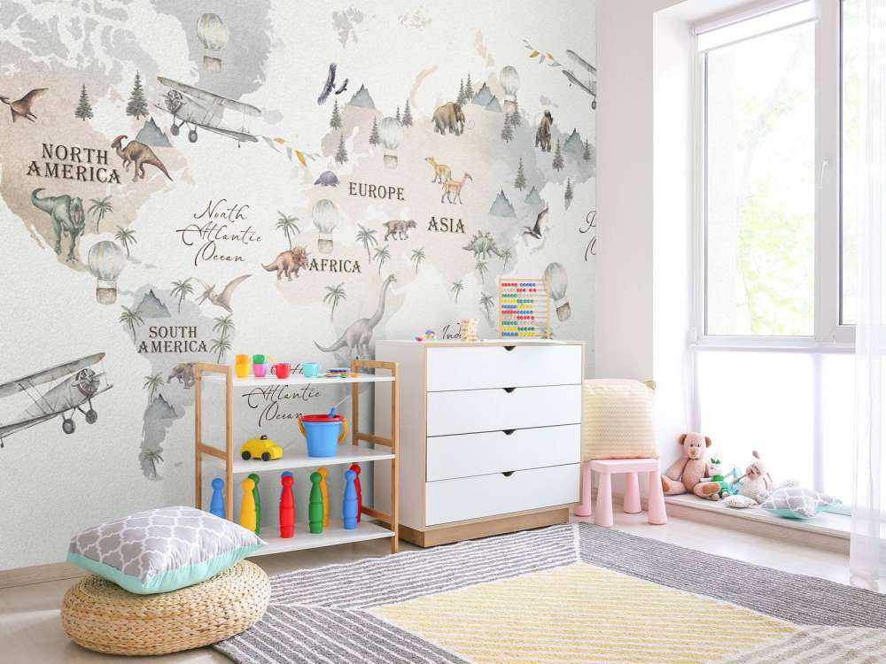 Mappa del mondo con i dinosauri