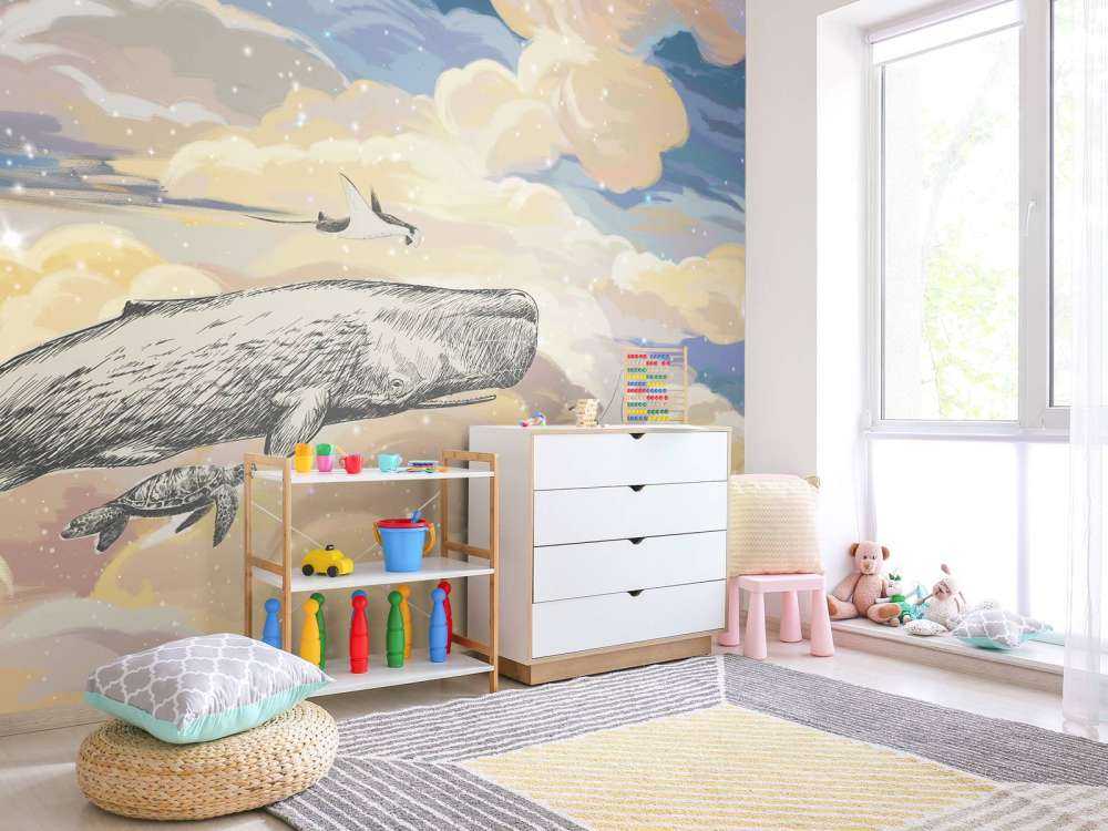 Balena che nuota tra le nuvole