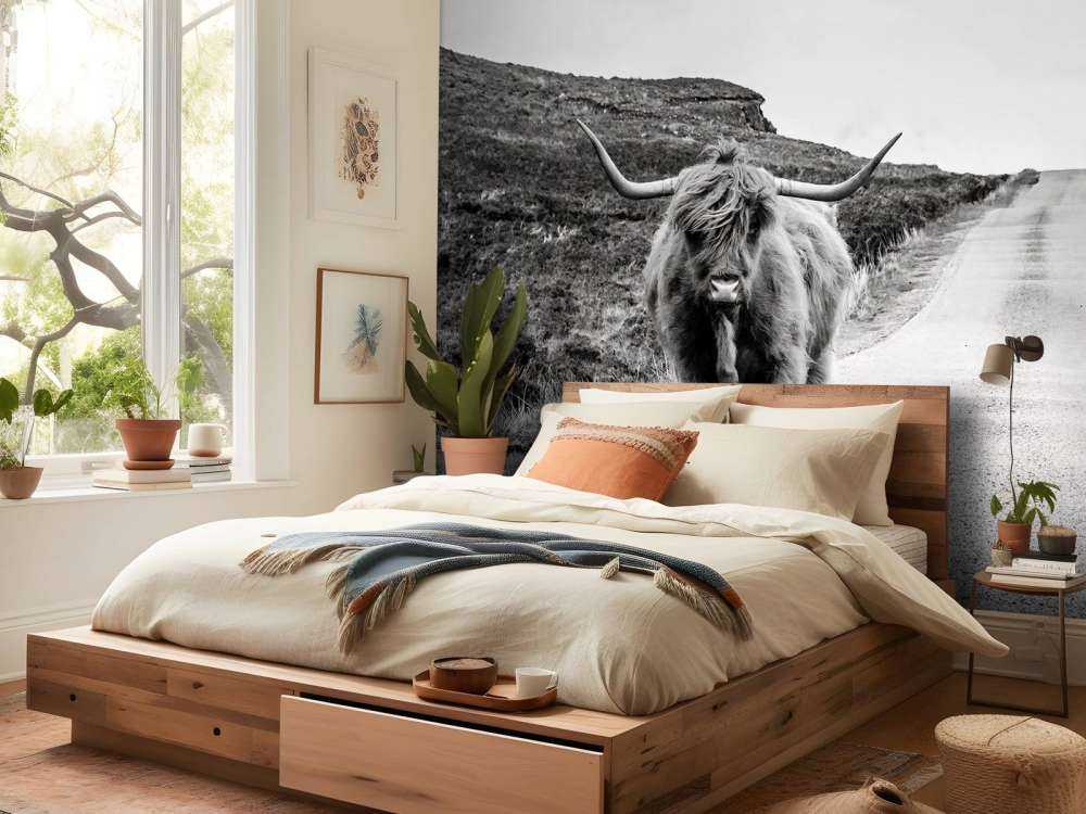 Highlander scozzese su una strada