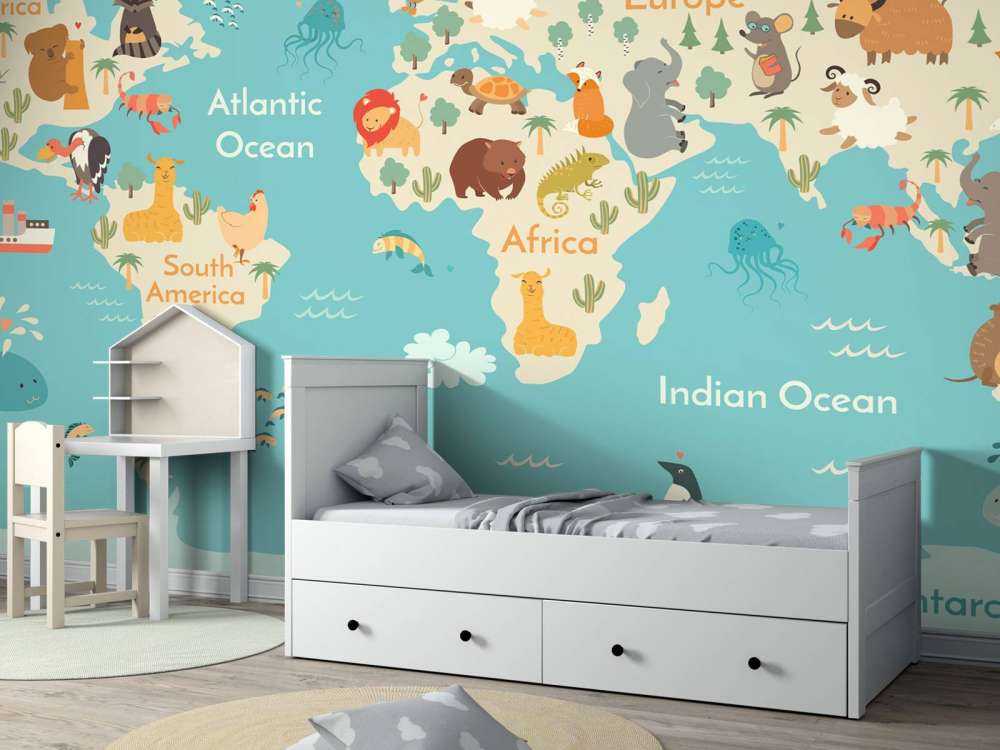 Mappa del mondo con gli animali