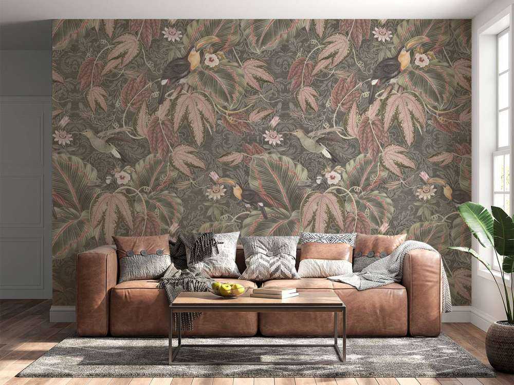 Uccelli e tucani della giungla tropicale - verde vintage