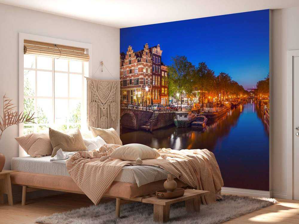 Evening view of Amsterdam city and canals