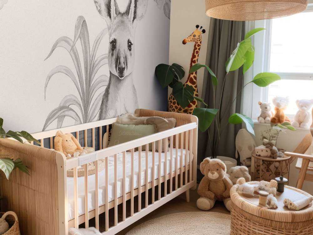 Baby canguro nella giungla beige