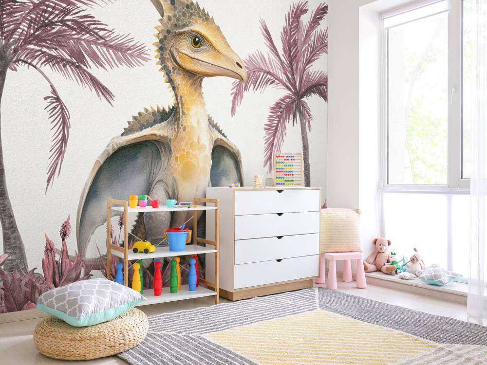 Baby pteranodon nella giungla rosa