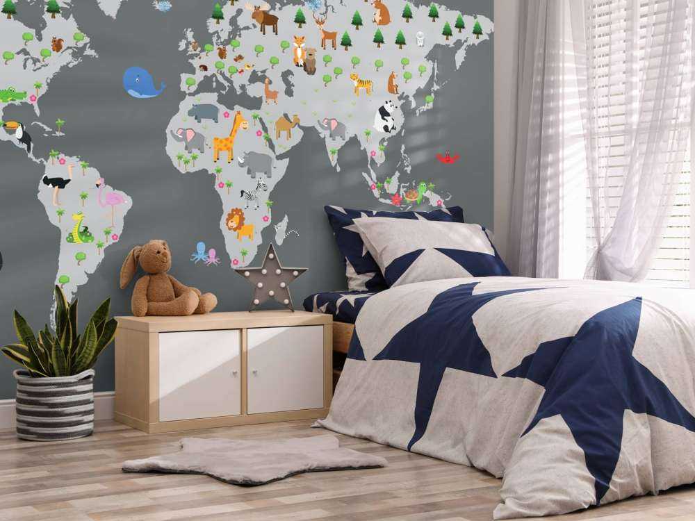 Mappa del mondo per bambini con sfondo grigio