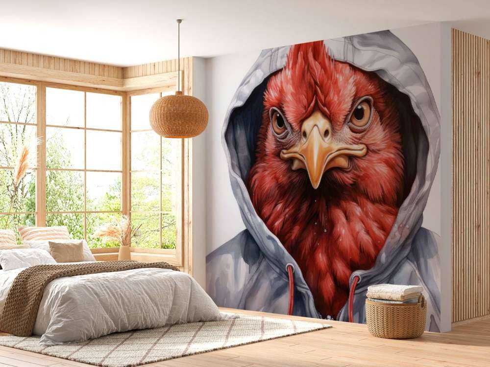 Cartone animato di pollo ad acquerello con felpa con cappuccio