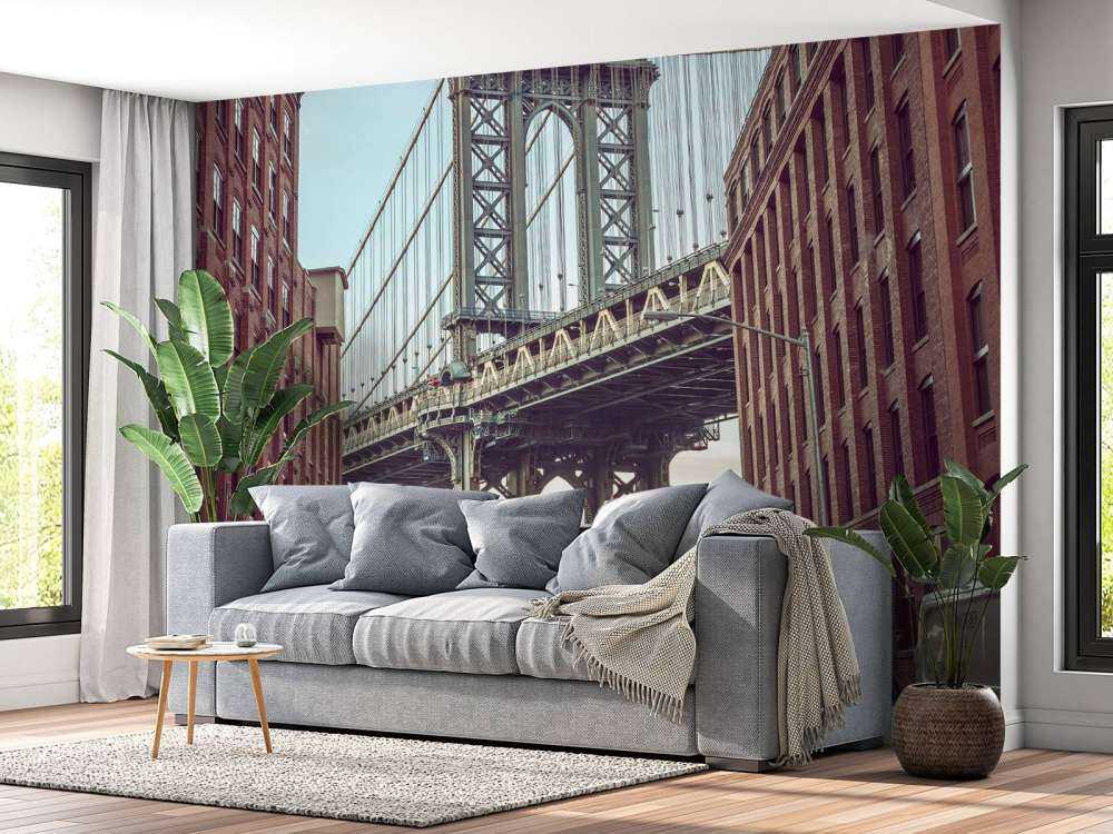 Manhattan Bridge seen from the Dumbo neighborhood in Brooklyn, New York