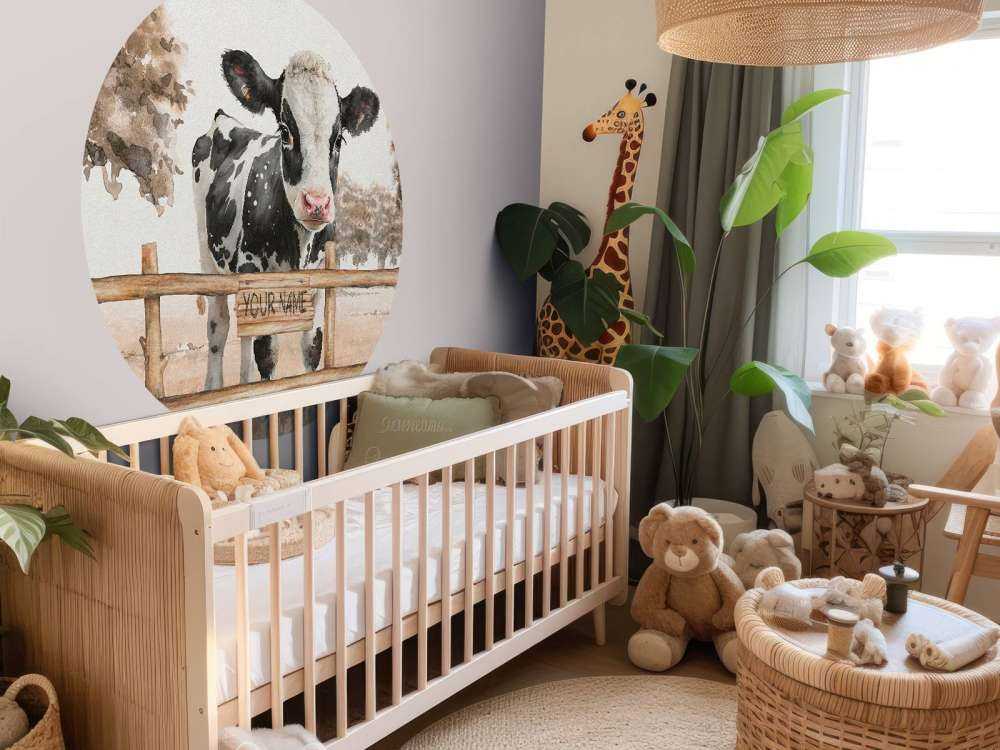 Giovane mucca in un prato grigio