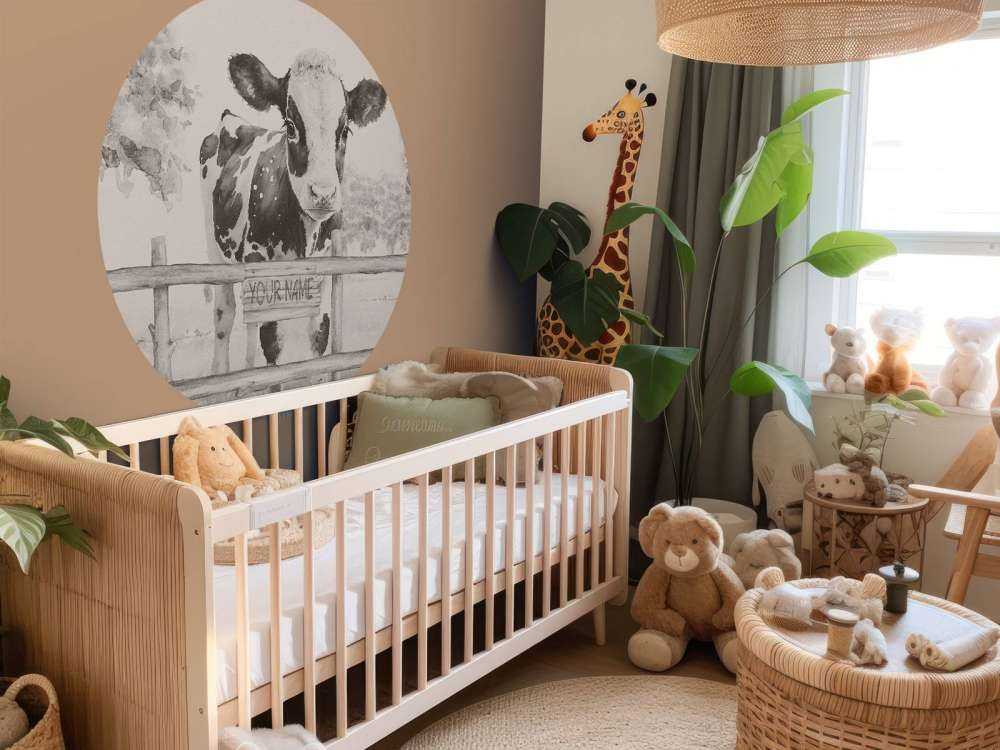 Baby mucca in un prato beige