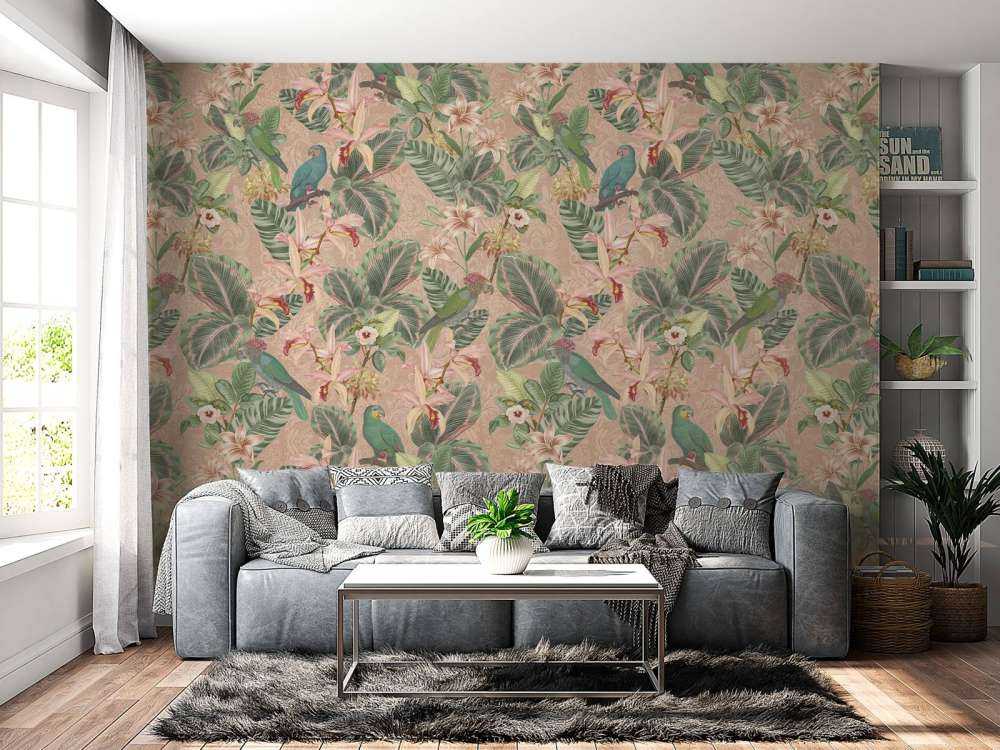 Uccelli e pappagalli della giungla tropicale - terracotta