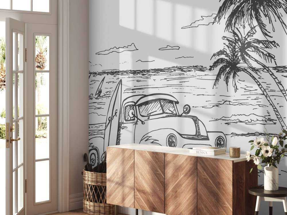 Spiaggia disegnata in bianco e nero