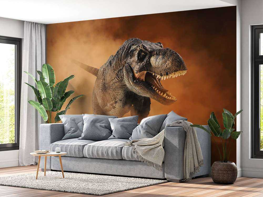 Tirannosauro che cammina nel fumo