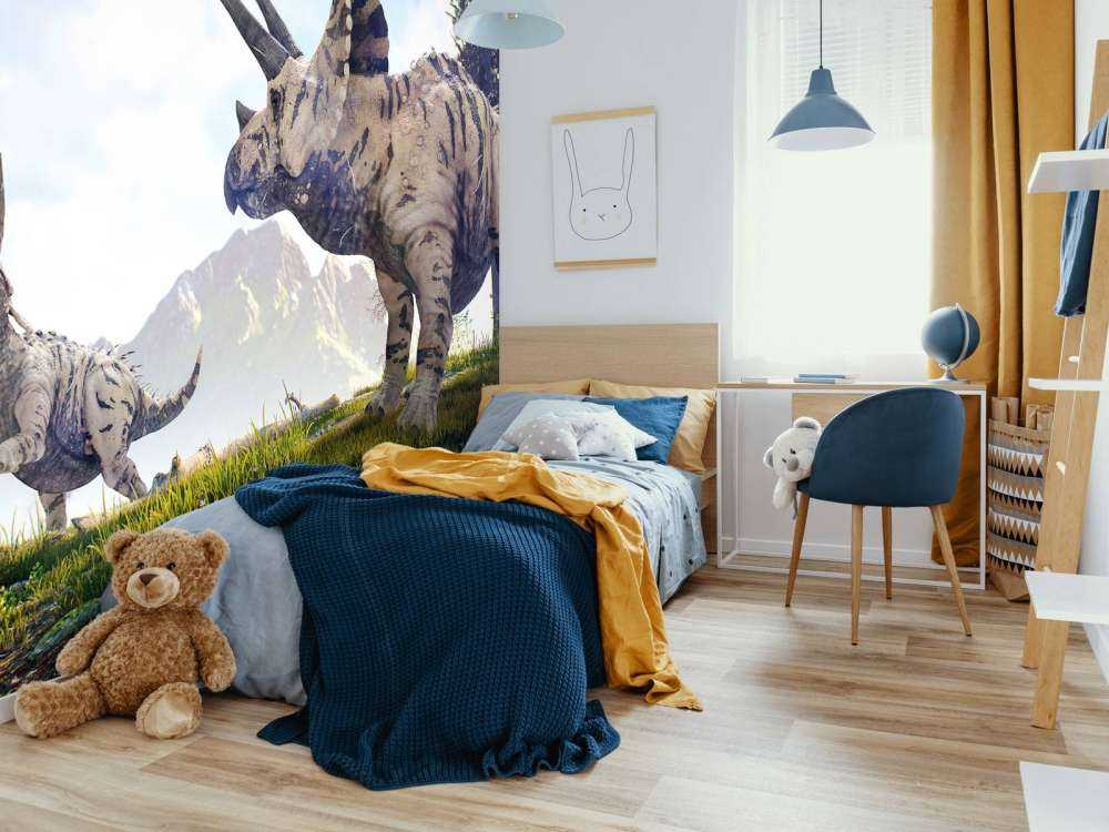 Dinosauri che camminano nella campagna