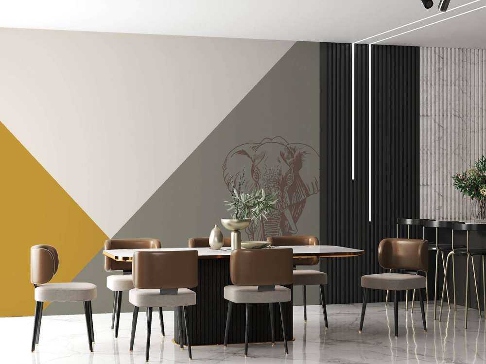 Triangoli in giallo ocra e verde ocra con elefante