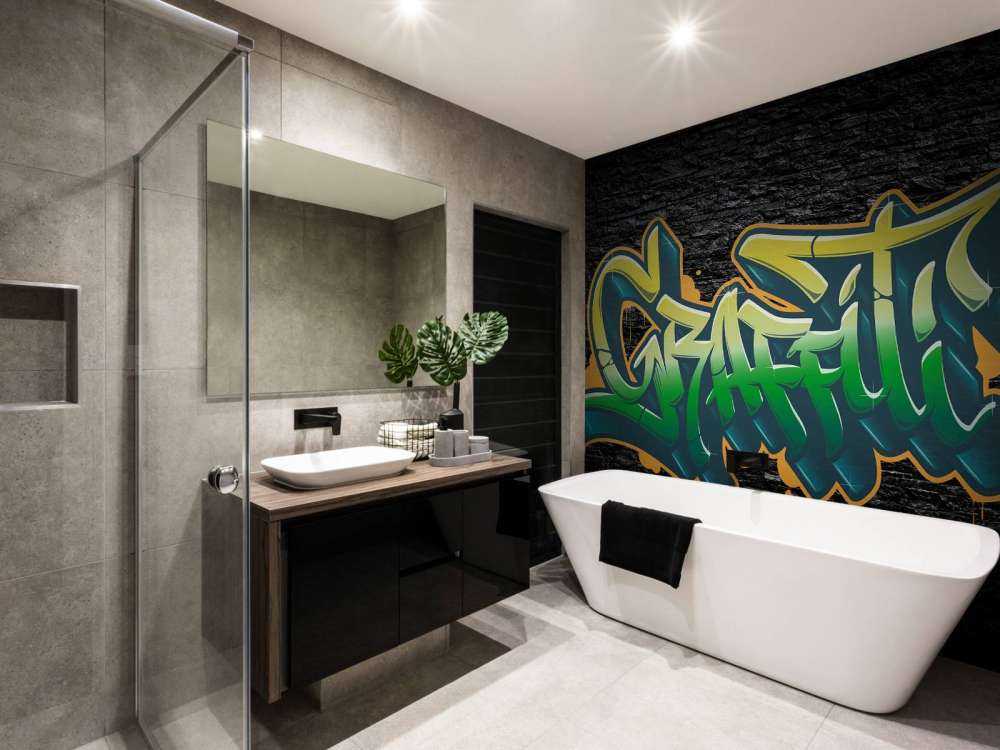 Graffiti su un muro di mattoni neri