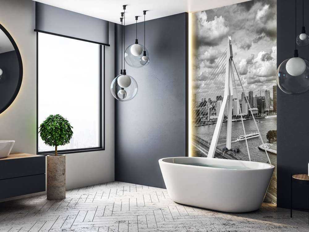 Il centro di Rotterdam da una grande altezza in bianco e nero