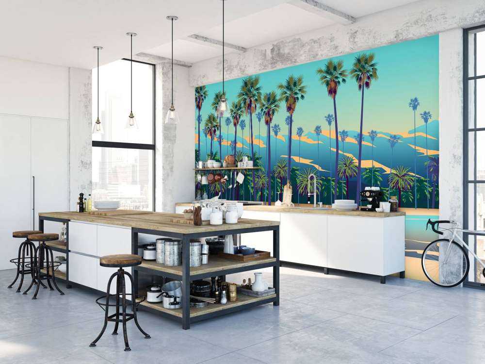 Lago disegnato con palme