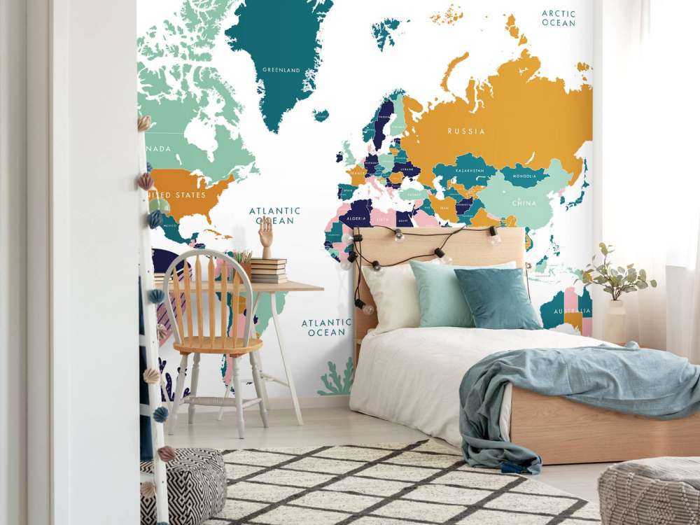 Mappa del mondo con animali dell'oceano