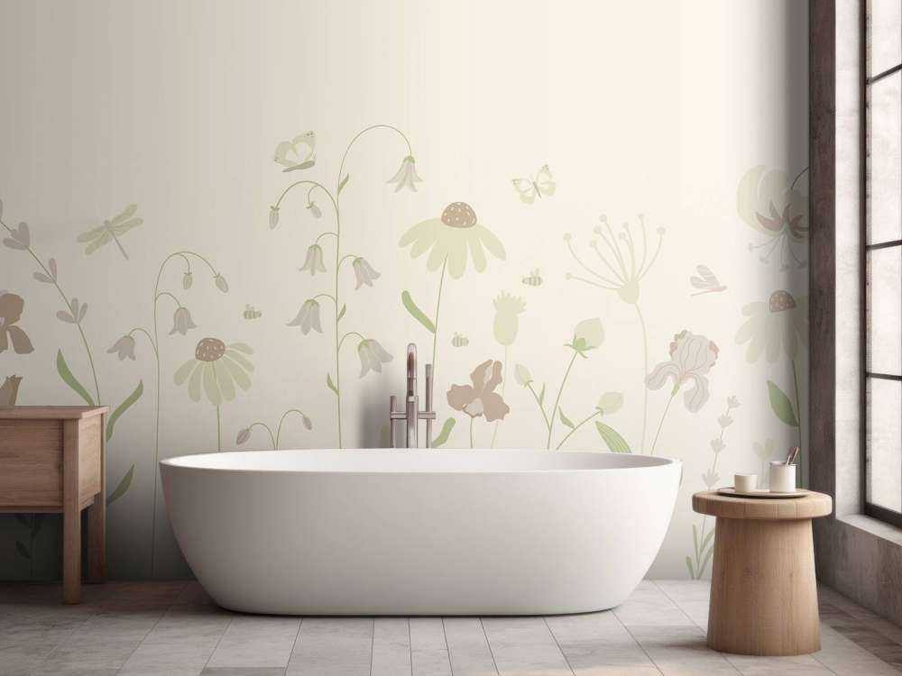 Campo di fiori alto con farfalle sabbia con rosa antico