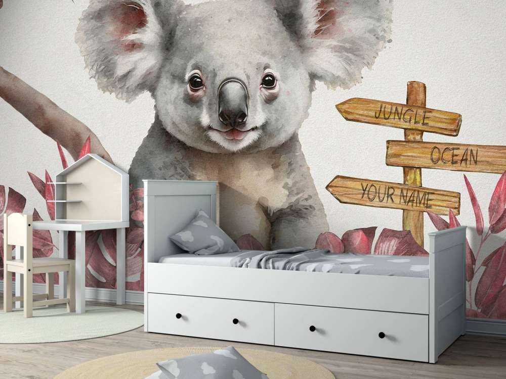 Baby koala nella giungla rosa