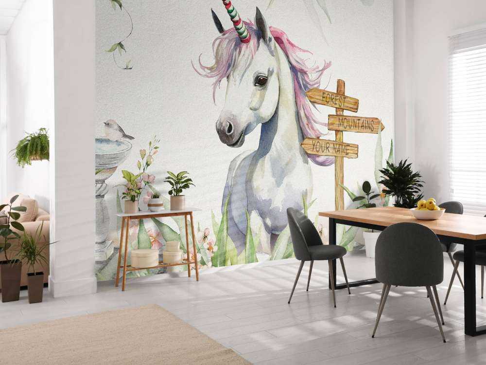 Baby unicorno con piante