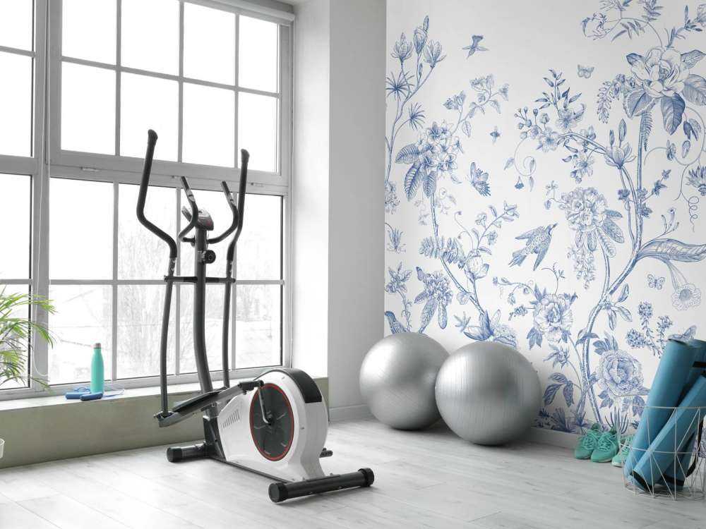 Illustrazione floreale, blu e bianco