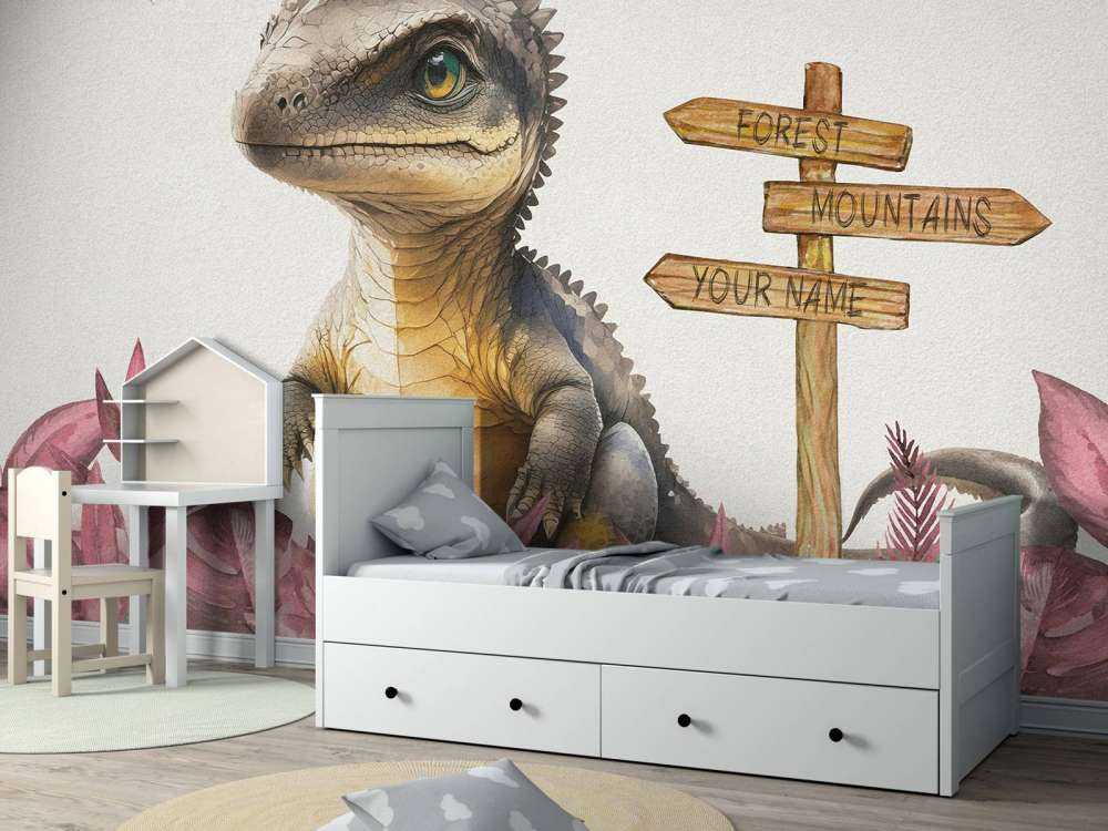 Baby spinosaurus nella giungla rosa