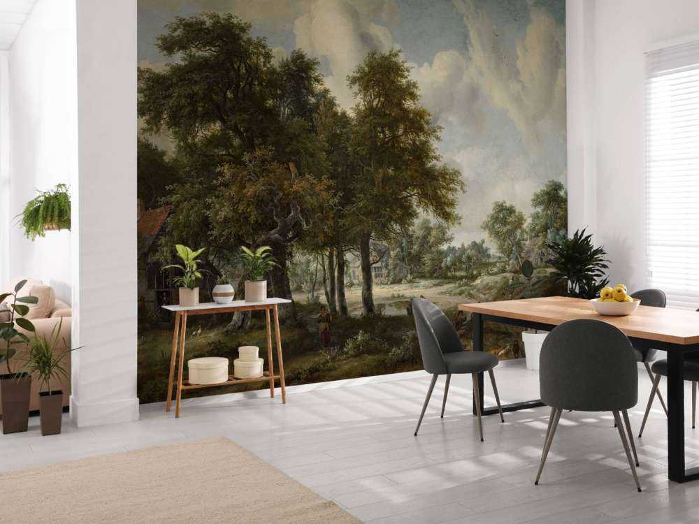 Paesaggio forestale con casali