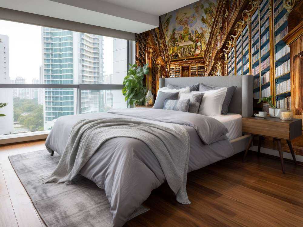 Biblioteca storica in legno caldo